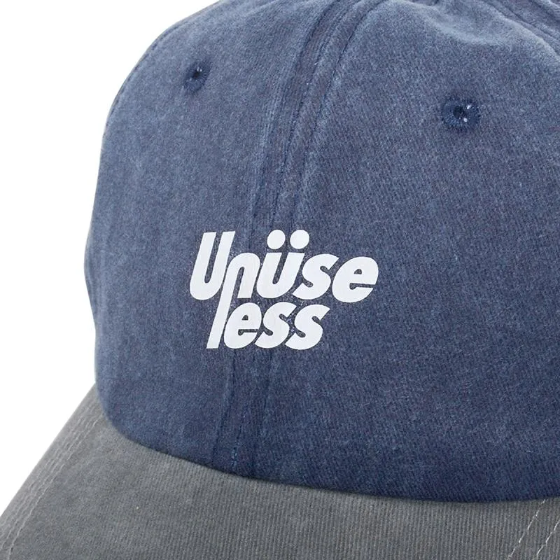 【 Unuseless 】基本Logo 撞色水洗老帽 ( 藍灰 )