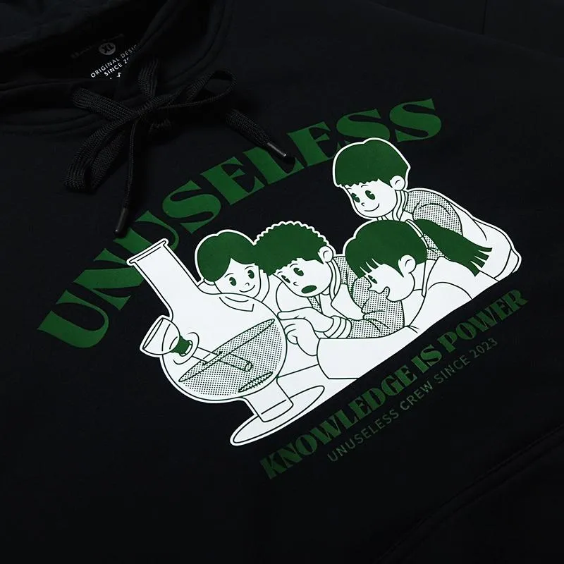 【 Unuseless 】小朋友學自然 重磅寬版落肩帽T ( 黑 )