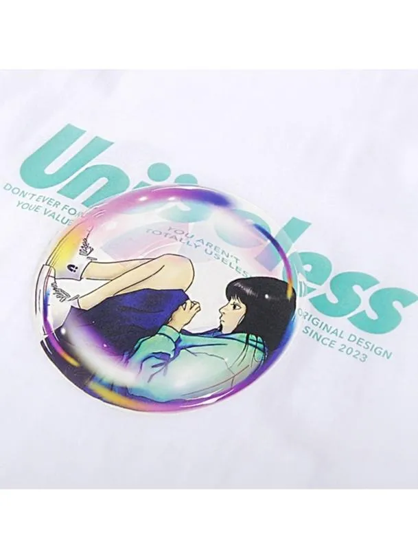 【 Unuseless 】泡泡女孩 100%純棉短T ( 白 )