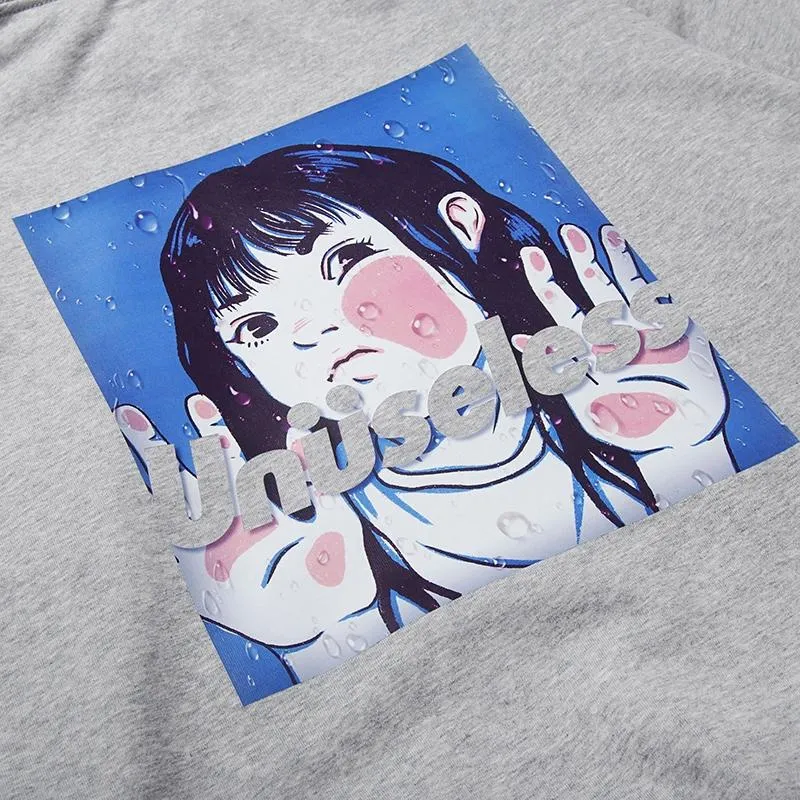 【 Unuseless 】好奇女孩 重磅寬版落肩帽T ( 灰 )