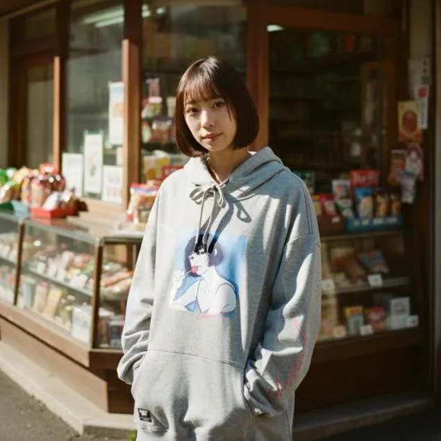 【 Unuseless 】棒棒糖女孩 寬版落肩帽T( 灰 )