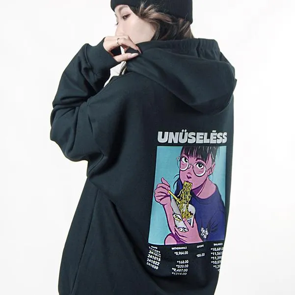 【 Unuseless 】月底女孩 寬版落肩帽T ( 黑 )