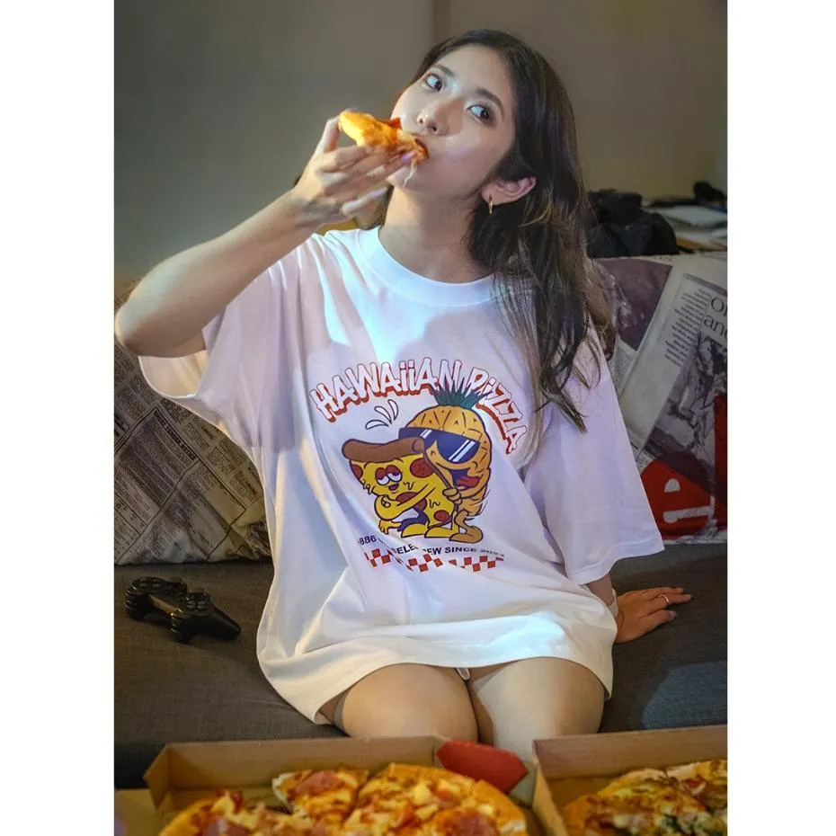【 Unuseless 】夏威夷pizza 寬版重磅短T ( 白 ) 100%純棉