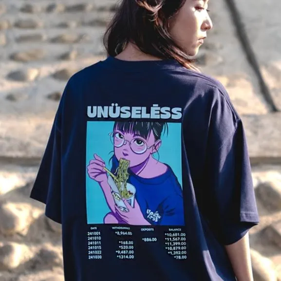 【 Unuseless 】月底女孩 寬版重磅短T ( 深藍 ) 100%純棉