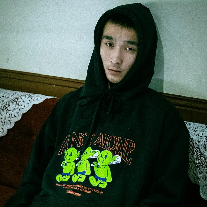 【 Unuseless 】哥布林部落 重磅寬版落肩帽T ( 黑 )