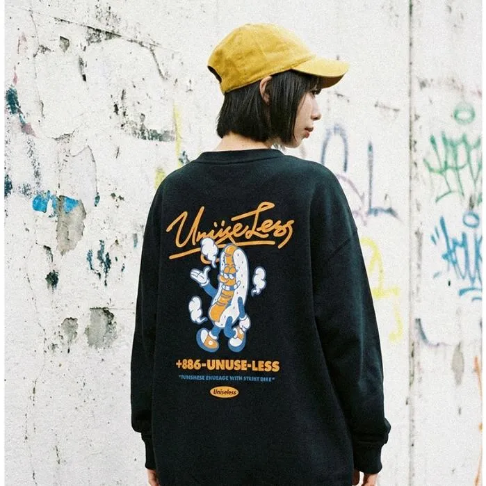 【 Unuseless 】大腸包小腸 寬版落肩大學T（ 黑 ）