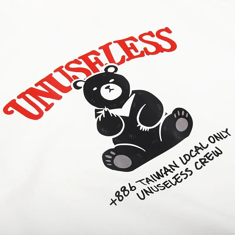【 Unuseless 】台灣・特有種 台灣黑熊 寬版落肩大學T（ 白 ）