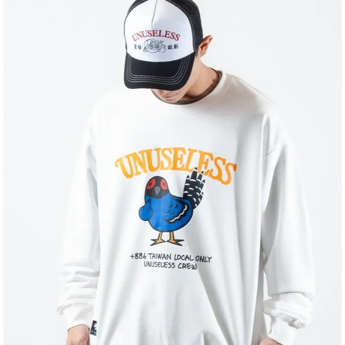 【 Unuseless 】台灣・特有種 帝雉 寬版落肩大學T（ 白 ）