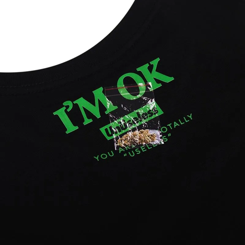 【 Unuseless 】I'M OK 寬版落肩大學T（ 黑 ）