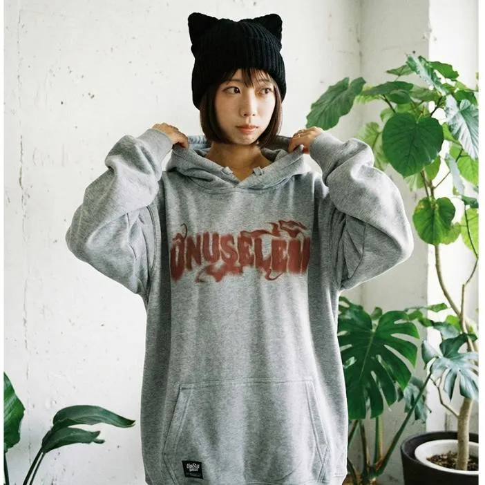 【 Unuseless 】煙霧彌漫 寬版落肩帽T（ 灰 ）