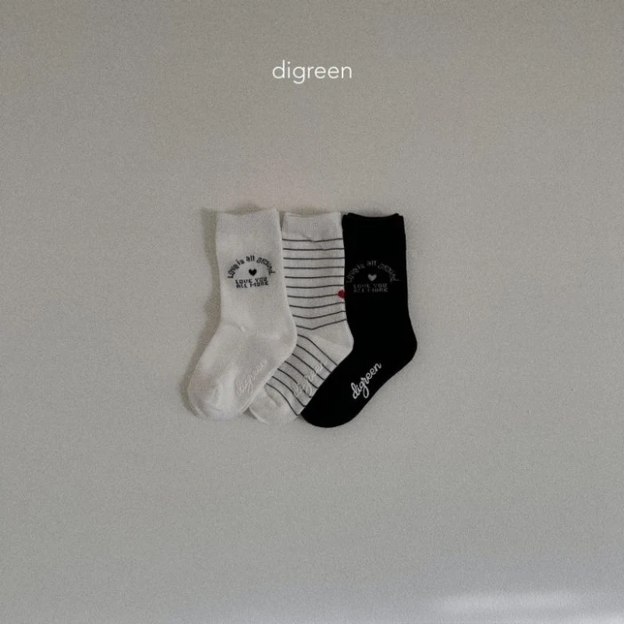 Digreen 條紋愛心襪子(3-pack)