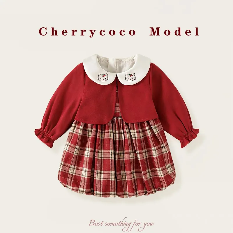 Cherry coco 假兩件格紋南瓜洋裝