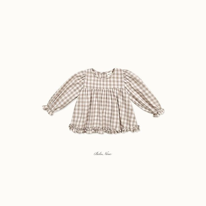 Bebe nine 格紋奶油邊縮口上衣