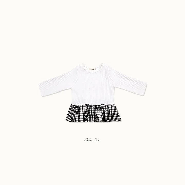Bebe nine 格紋拼接荷葉擺上衣