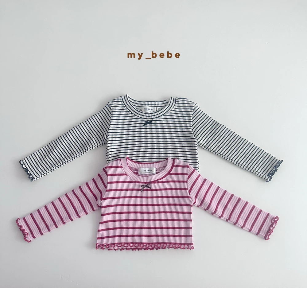 My bebe 條紋蝴蝶結短版上衣