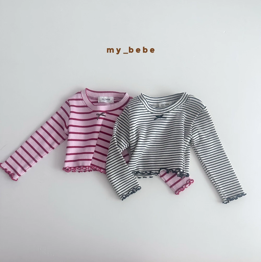 My bebe 條紋蝴蝶結短版上衣