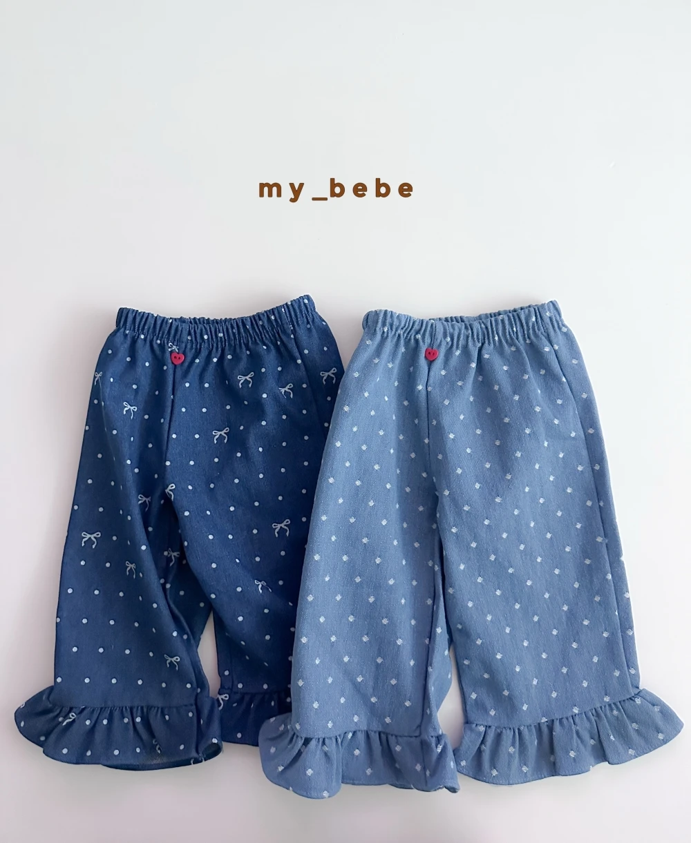 My bebe 蝴蝶結荷葉邊牛仔褲