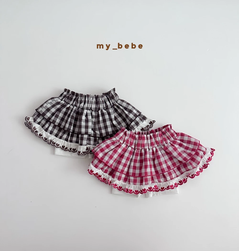 My bebe 格紋愛心花邊裙