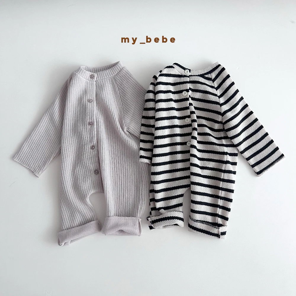 My bebe 秋季條紋單排扣連身衣