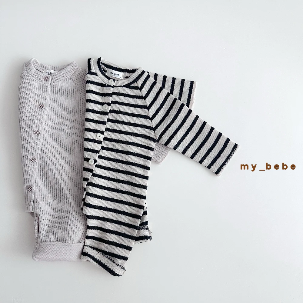 My bebe 秋季條紋單排扣連身衣