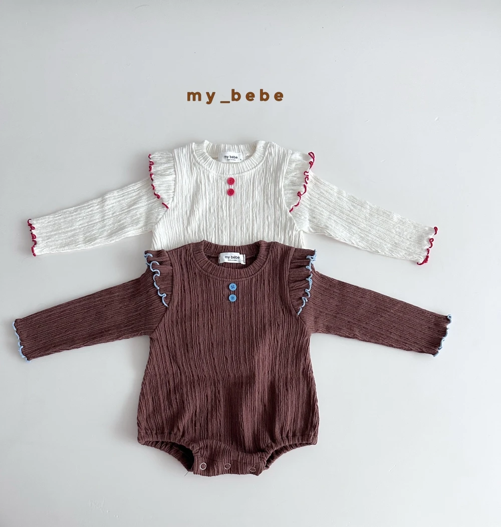 My bebe 撞色滾邊荷葉袖包屁衣