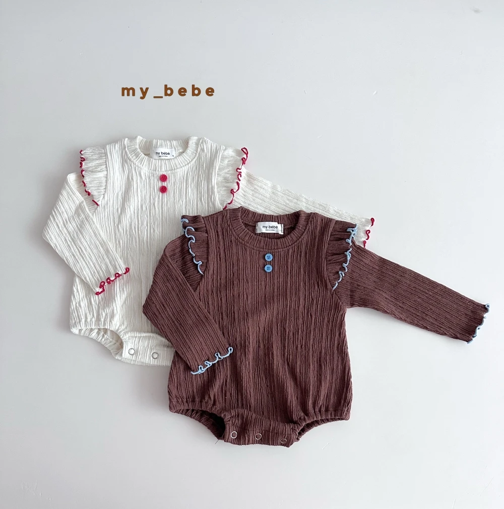 My bebe 撞色滾邊荷葉袖包屁衣