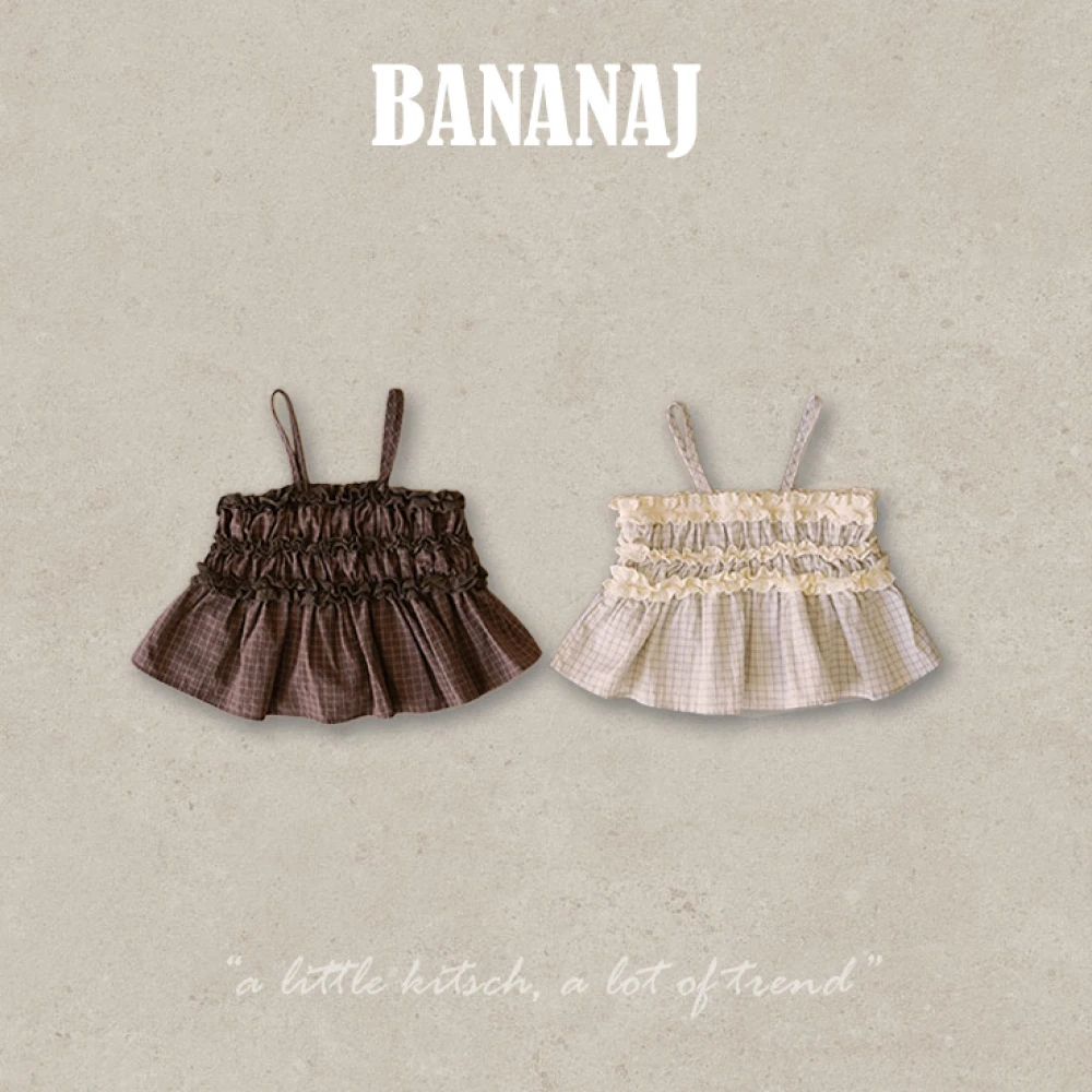 BananaJ 奶油蕾絲格紋小背心