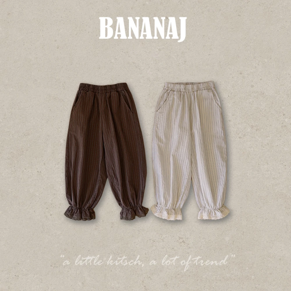 BananaJ 條紋蕾絲束口長褲