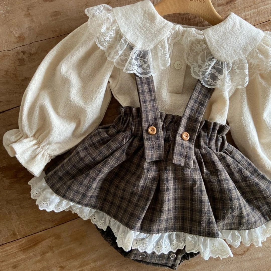 Anne Shirley 英倫格紋吊帶包屁裙