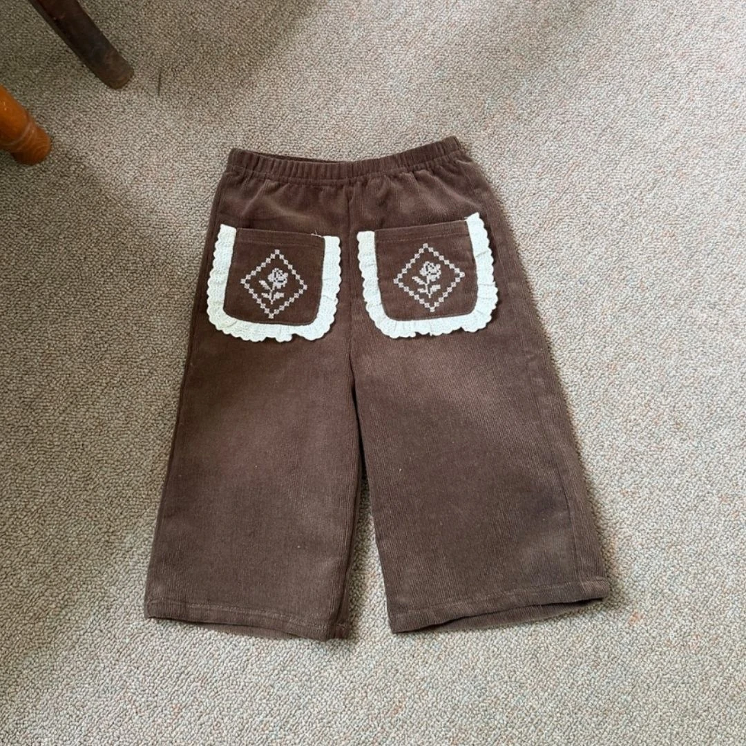 Marron 玫瑰郵票寬版長褲