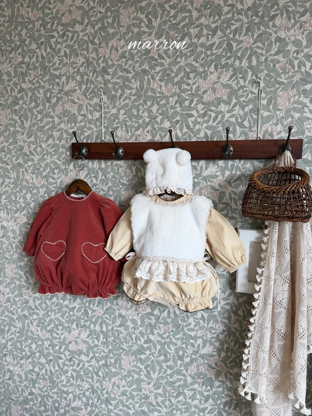 Marron 小白熊蕾絲綁帶帽