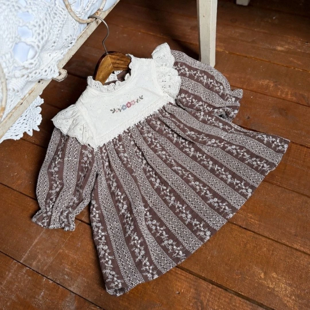 Marron 可可浮雕刺繡洋裝