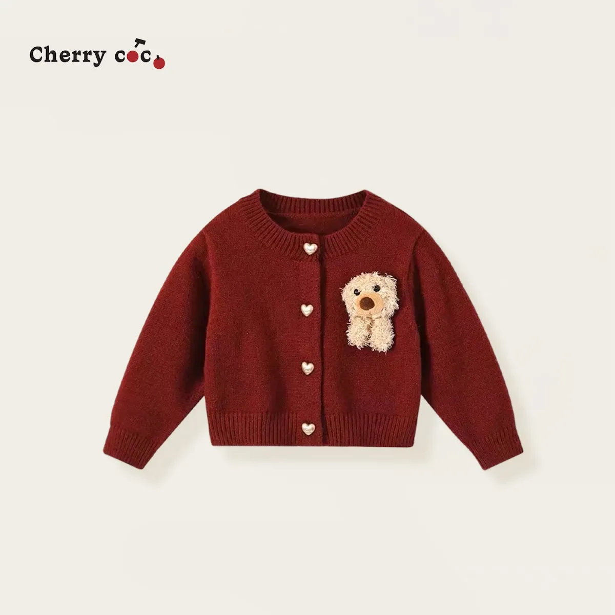Cherry coco 酒紅小熊格紋三件組