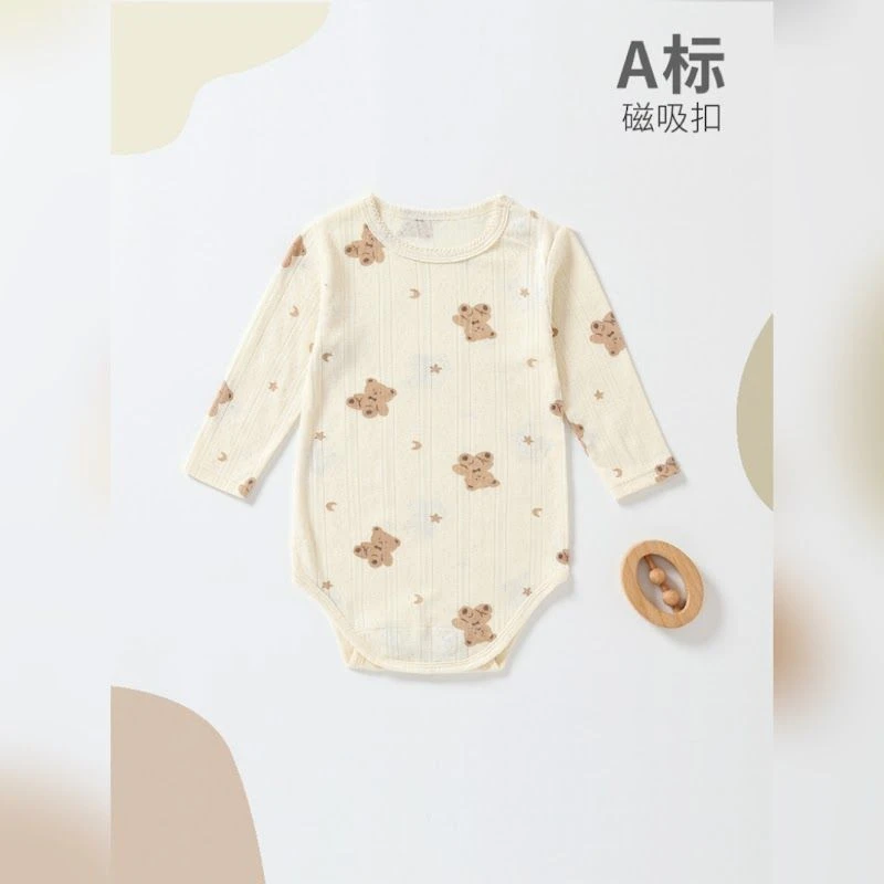 小熊印花磁吸長袖包屁衣