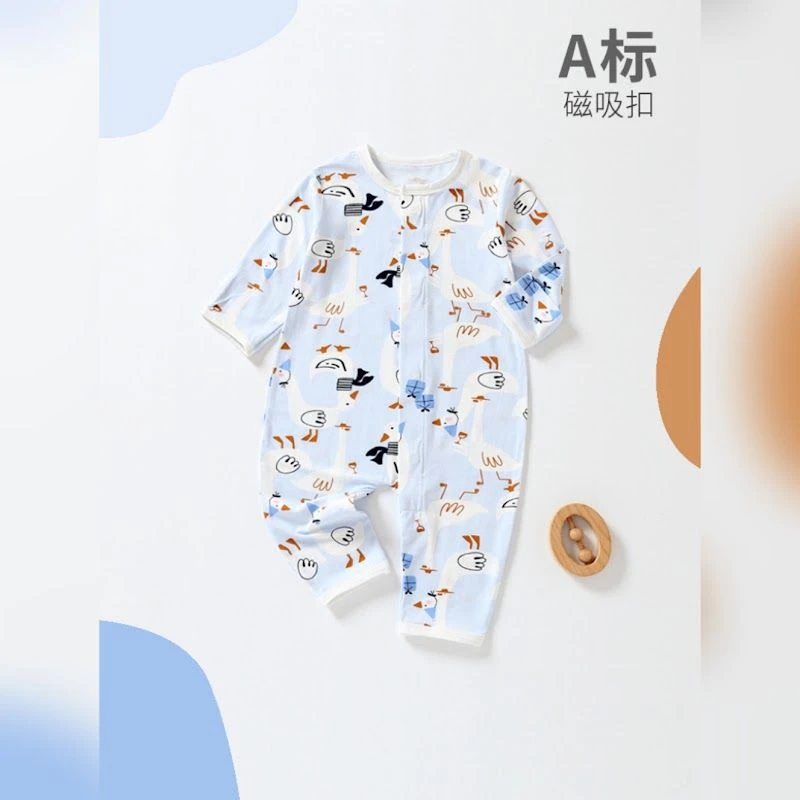 水藍小鵝磁吸長袖連身衣