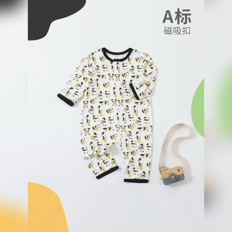 鳳梨熊貓磁吸長袖連身衣