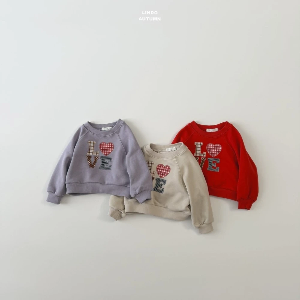 Lindo LOVE格紋拼布大學T