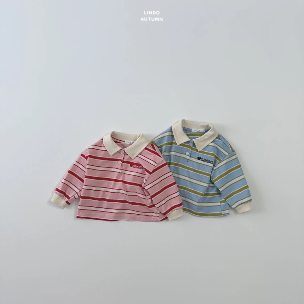Lindo 刺繡條紋POLO衫