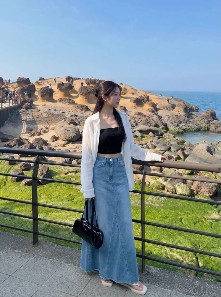 正韓｜復古魚尾牛仔長裙