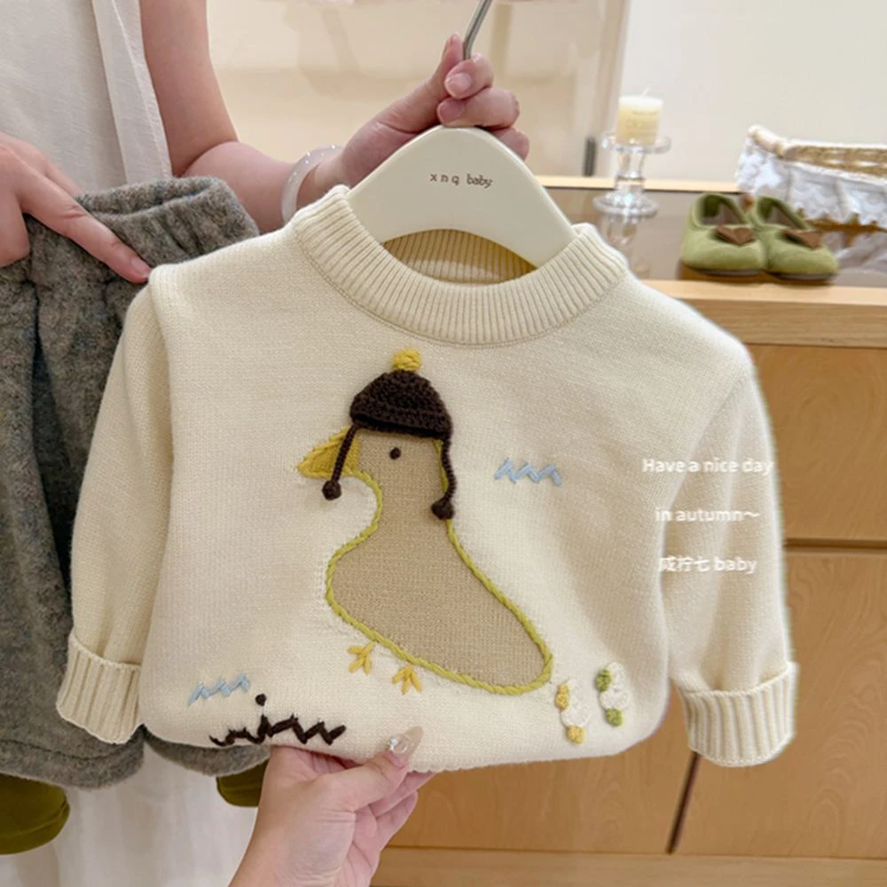 鹹檸七｜小鴨刺繡毛衣假兩件褲套裝(可拆售)
