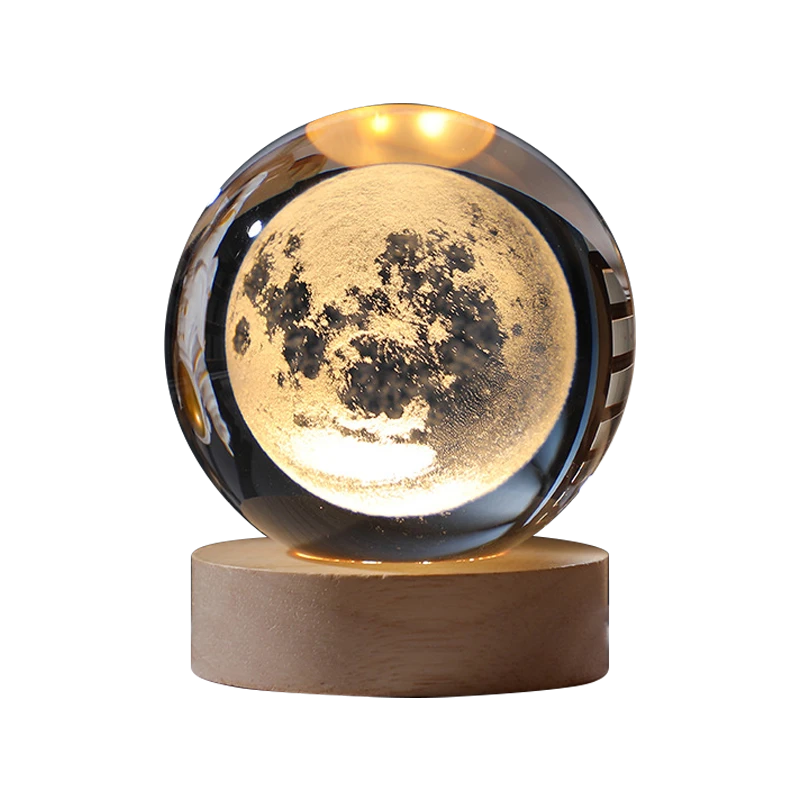 水晶球小夜燈│ 宇宙銀河系列小夜燈 │實木底座發光水晶