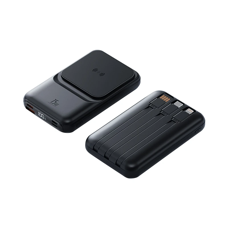 磁吸自帶線行動電源 HY010自帶線行動電源 10000mAh大容量 │USB快速充電  │15W無線充電