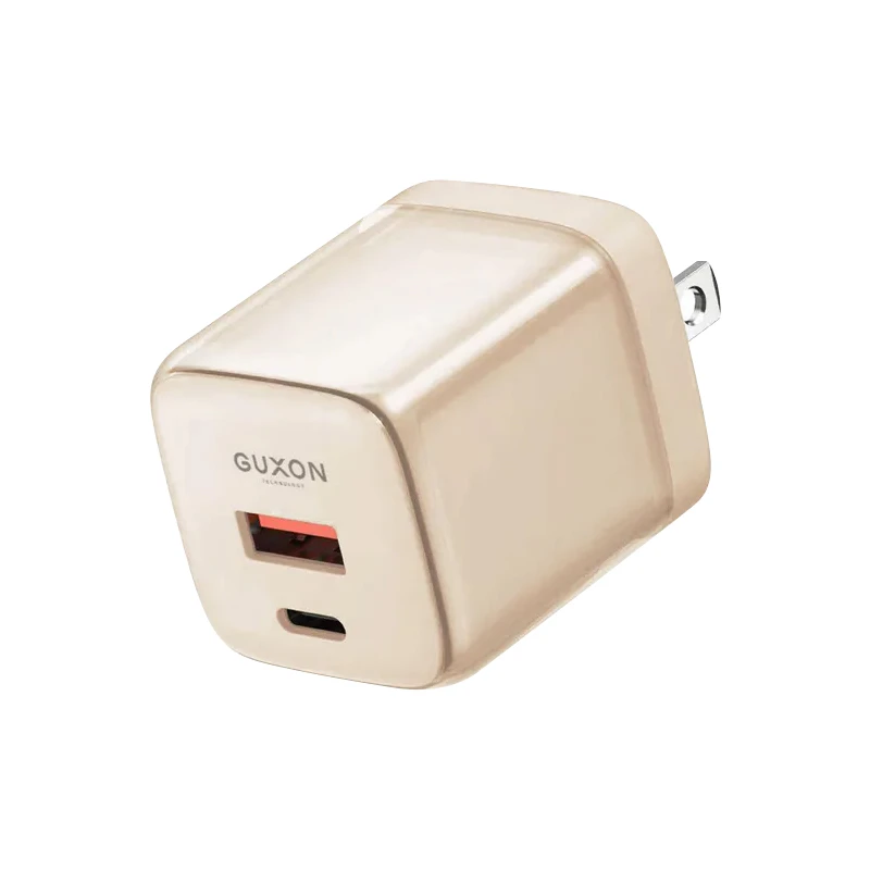 GUXON Q CHARGE 30W 果凍GaN雙孔充電器｜Type-C+USB-A｜摺疊插腳