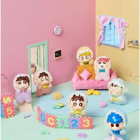 【M.M小舖】『現貨+預購』盒玩 名創優品 蠟筆小新baby系列搪膠毛絨盲盒掛件 盲盒 盲抽 小新 寶寶 毛絨 吊飾