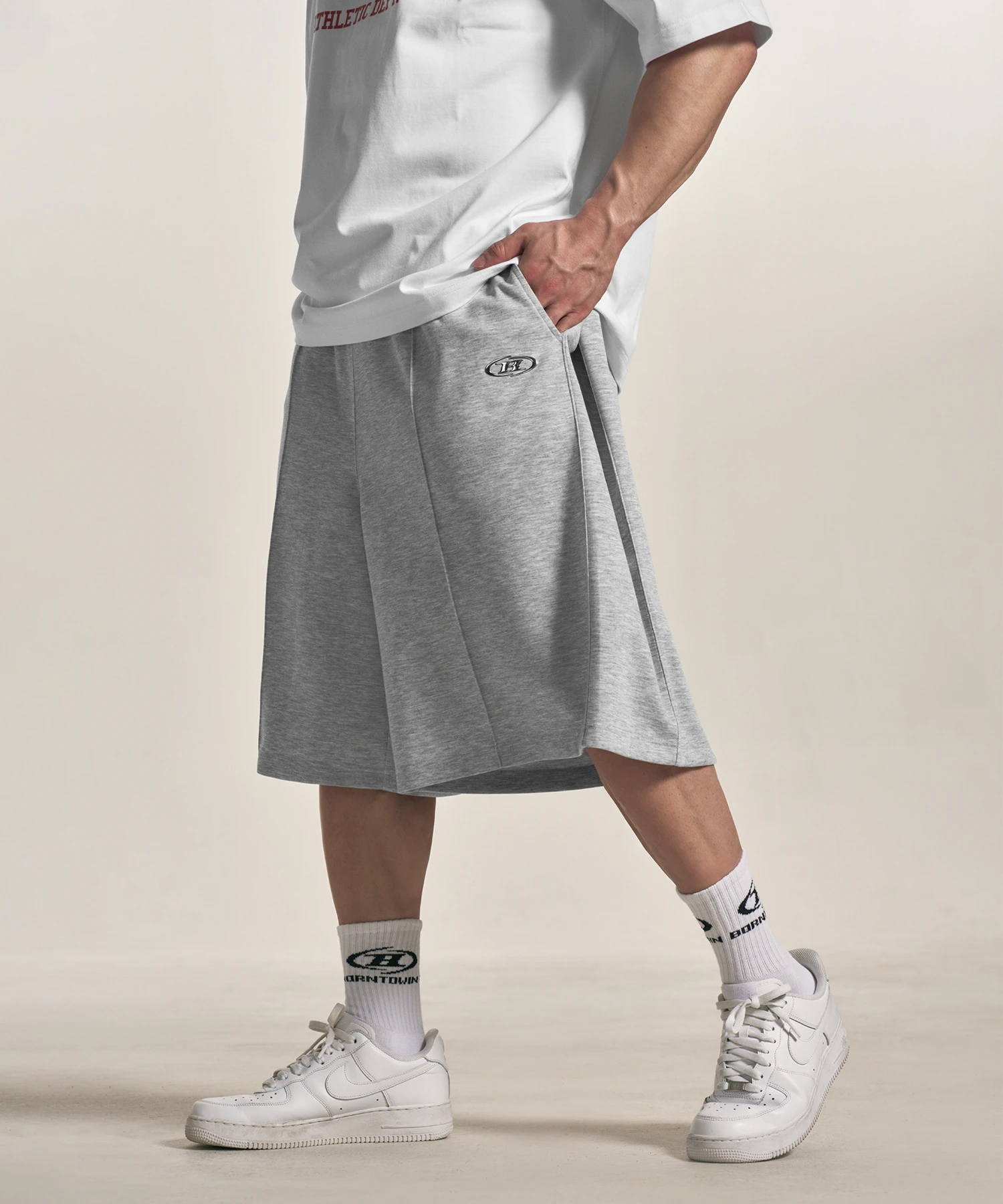 SILVER B-SOFT TOUCH SIDE TWO TUCK BERMUDA PANTS [MELANGE GREY]