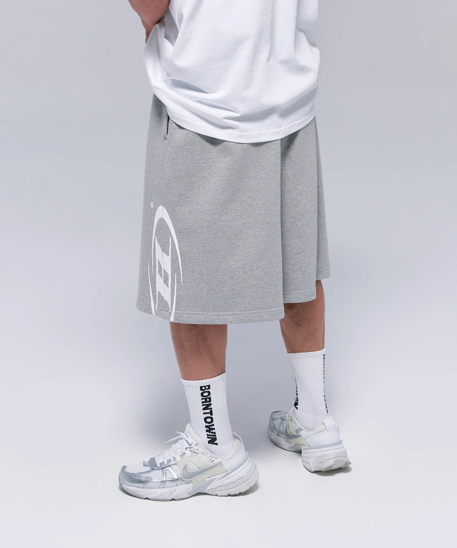 SIDE B LOGO HALF PANTS [MELANGE GREY]
