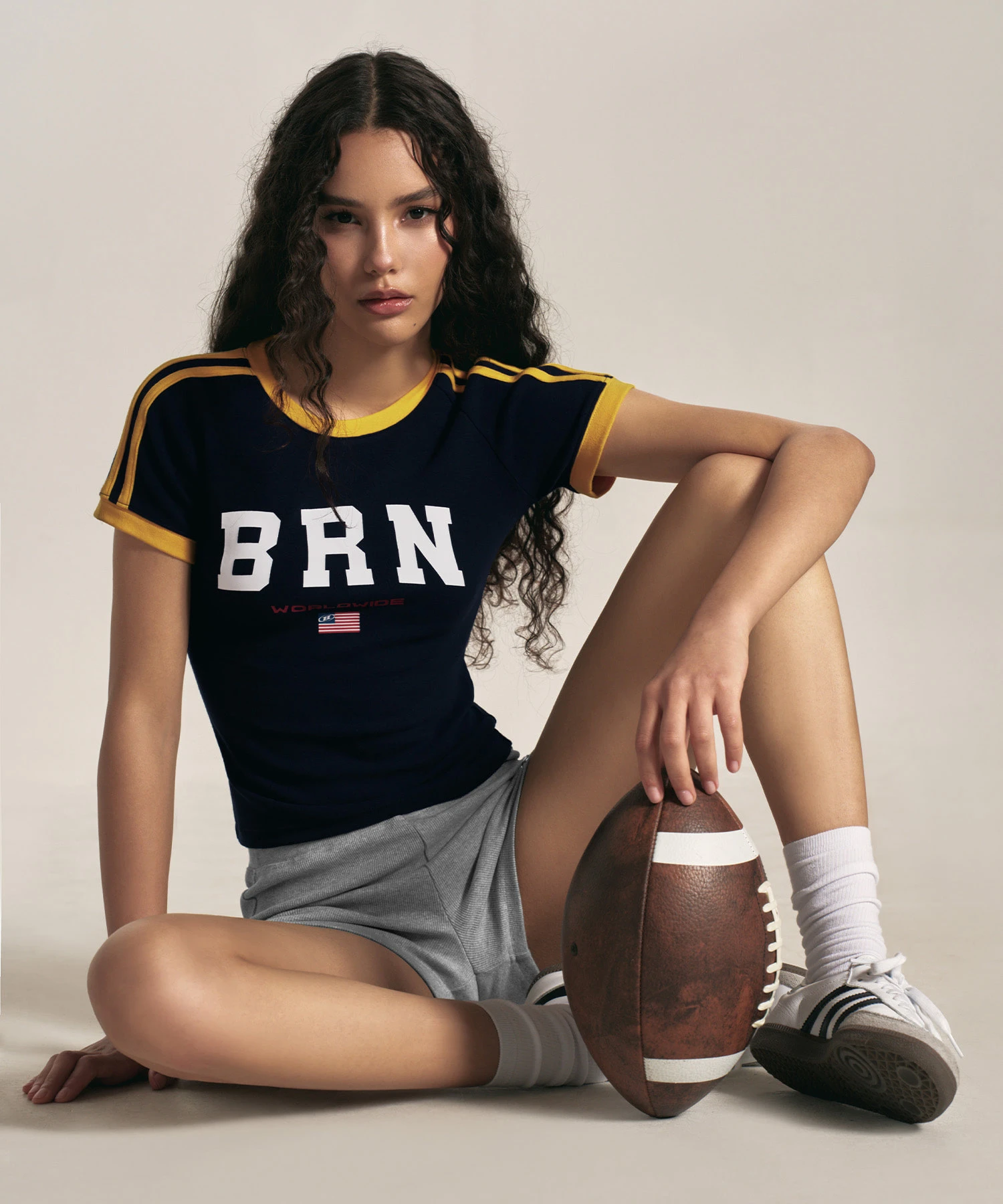 W BRN FLAG T-SHIRTS [NAVY]