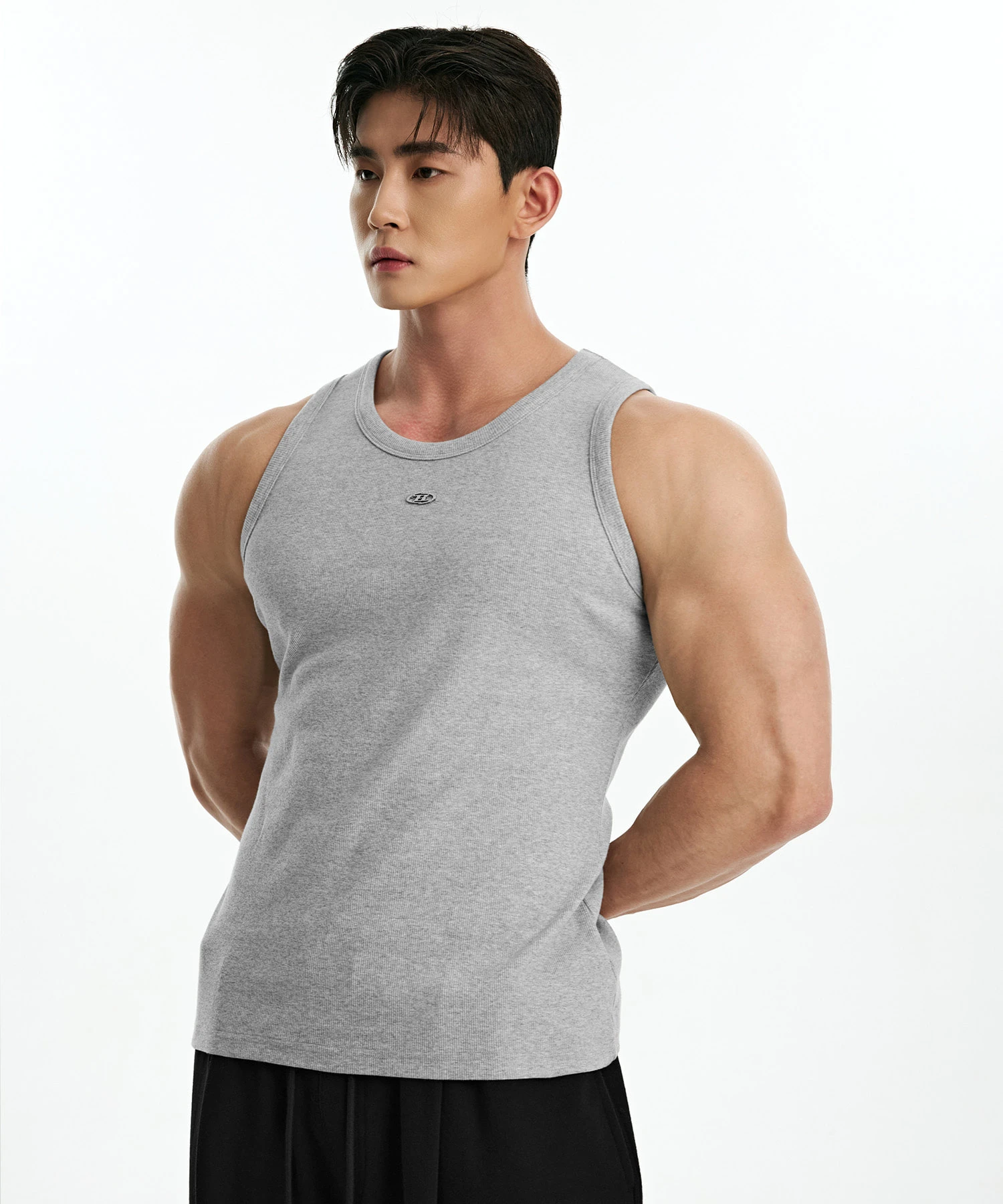 B PENDANT RIBBED SLEEVELESS [MELANGE GREY]