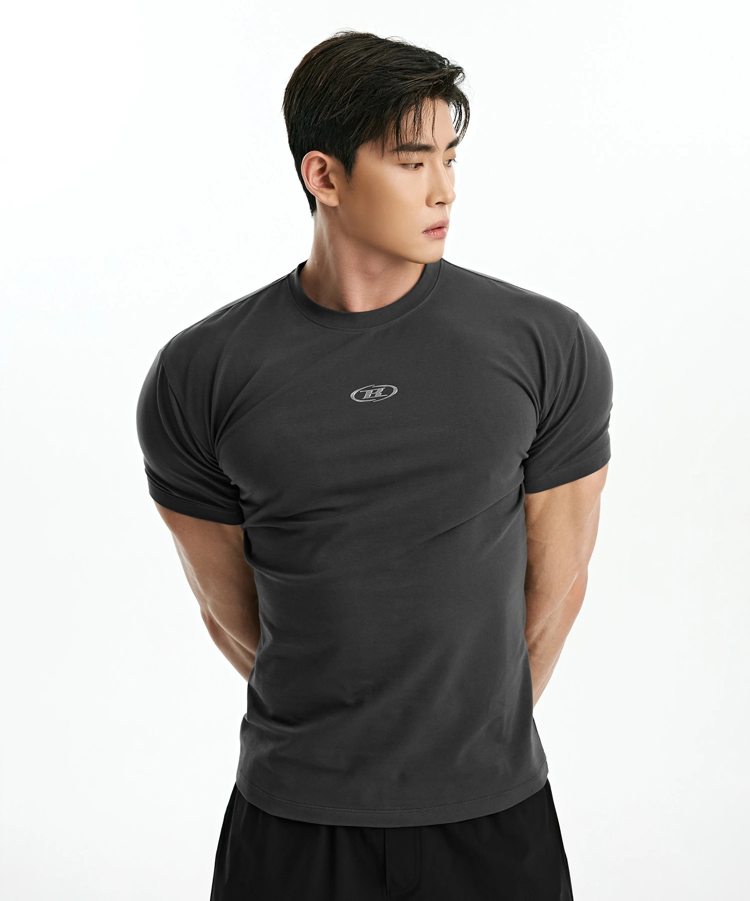SILVER B LOGO MUSCLE FIT T-SHIRTS [CHARCOAL]