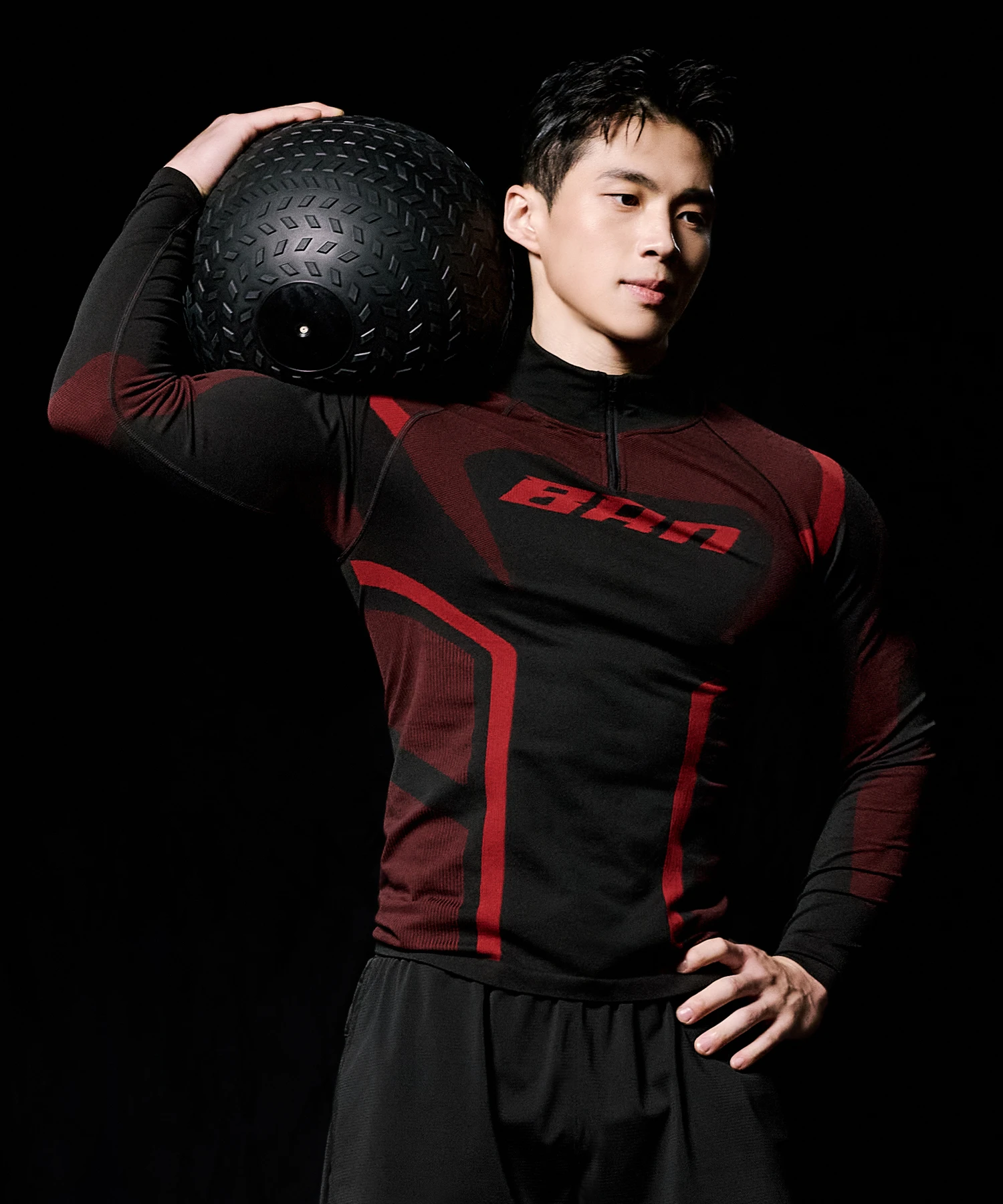 BRN ECLIPSE SEAMLESS HALF ZIP-UP LONG SLEEVE [RED]